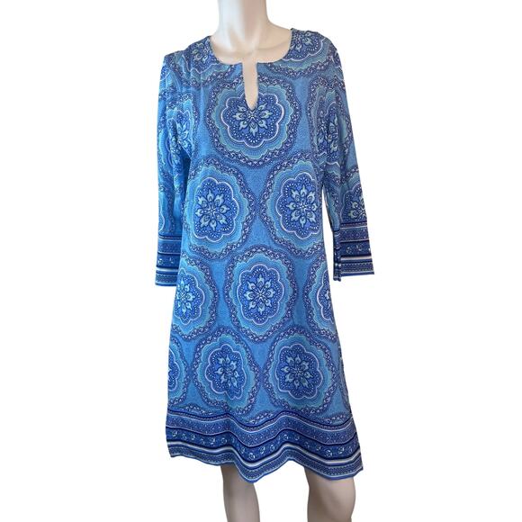 Coolibar Oceanside Tunic UPF 50+ Sun Protection Blue Mosaic Print Dress sz M NWT - Picture 1 of 13